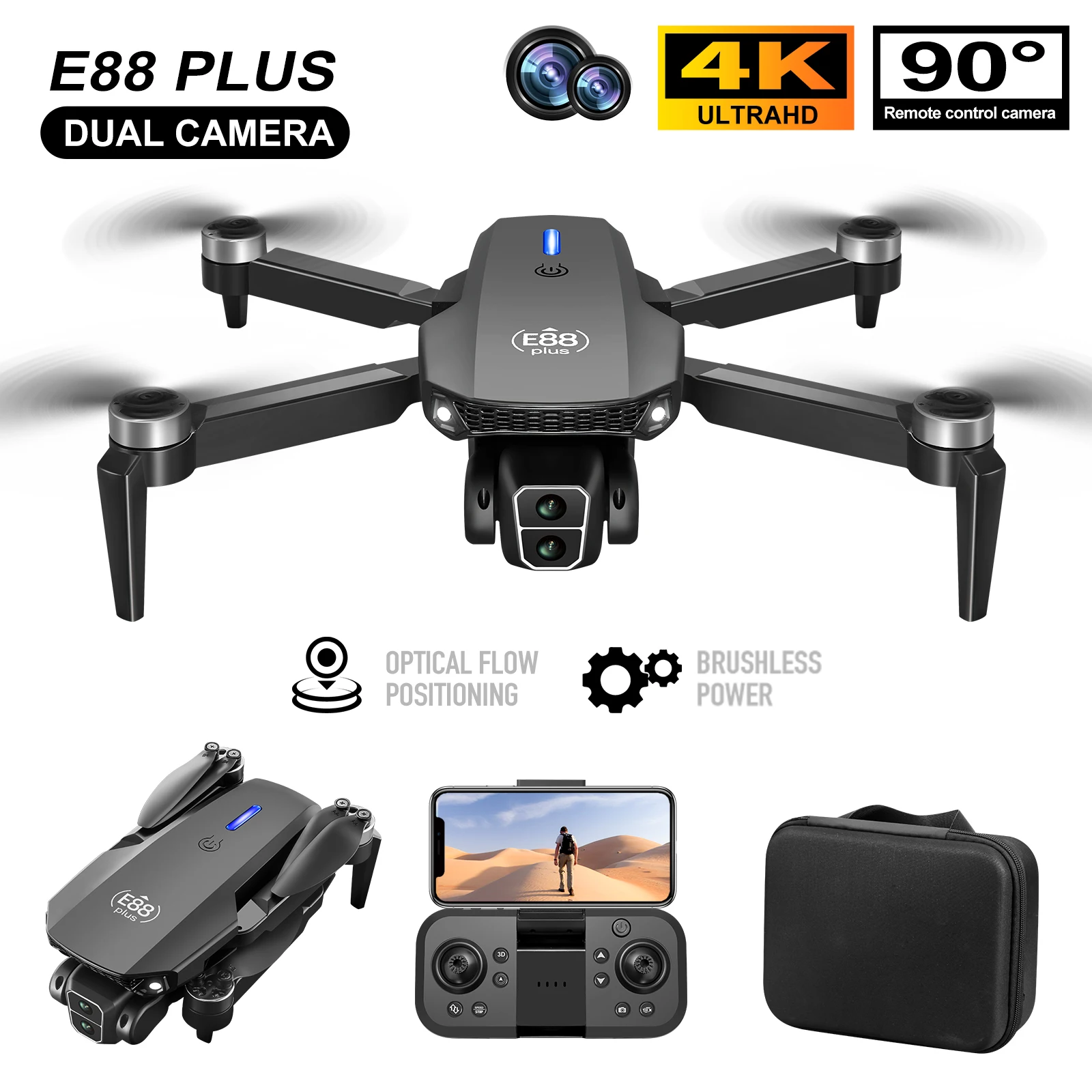 Home Security Cameras Outdoor - طائرة بدون طيار E88 Plus Quadcopter