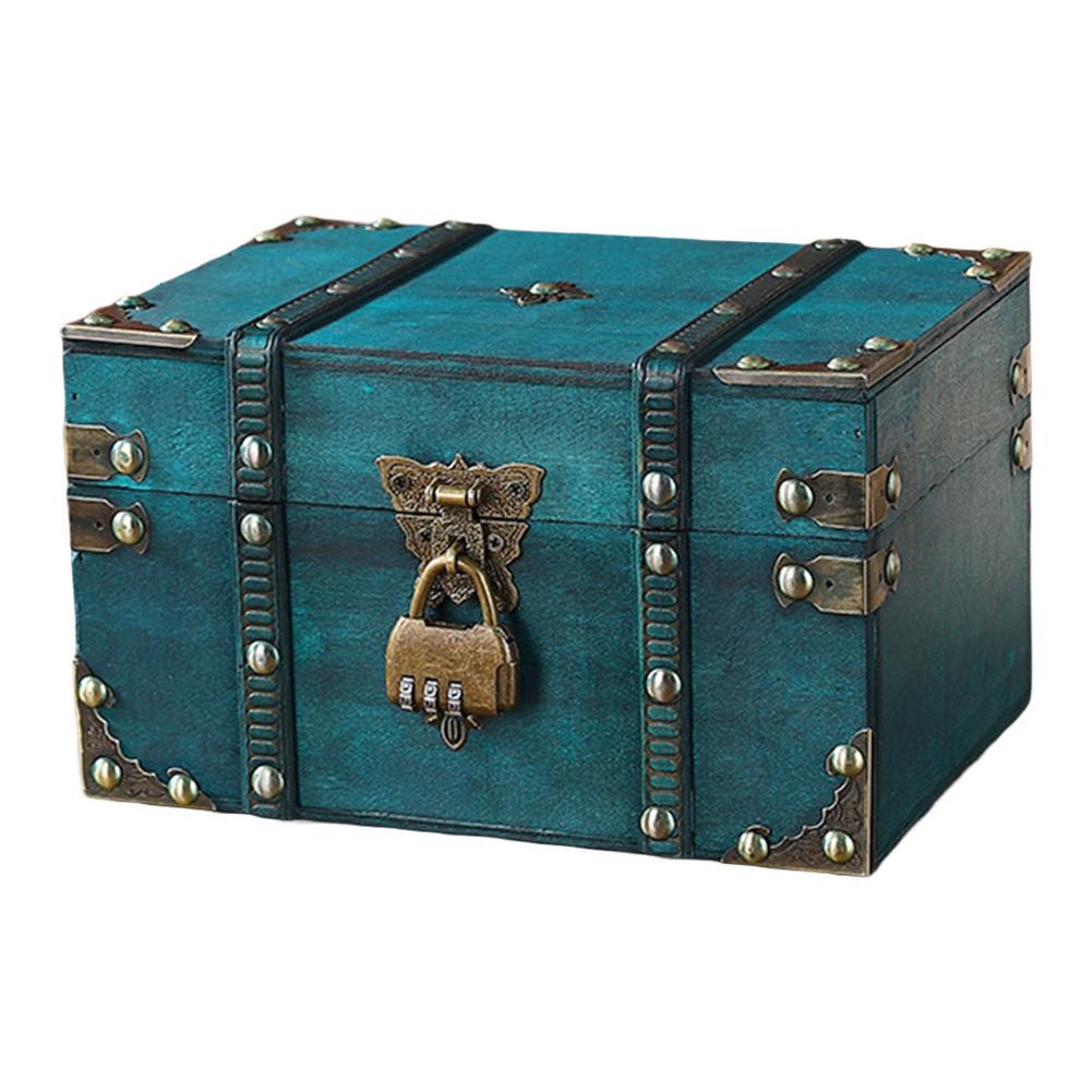 Home Security Key Box - صندوق خشبي آمن للكنوز مع قفل
