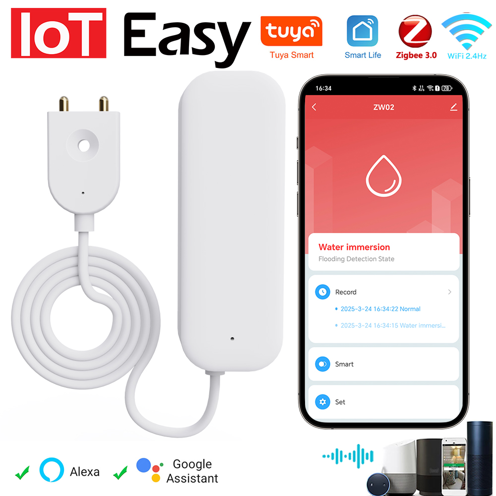 Home Security Home Assistant - Tuya WiFi زيجبي استشعار المياه تسرب