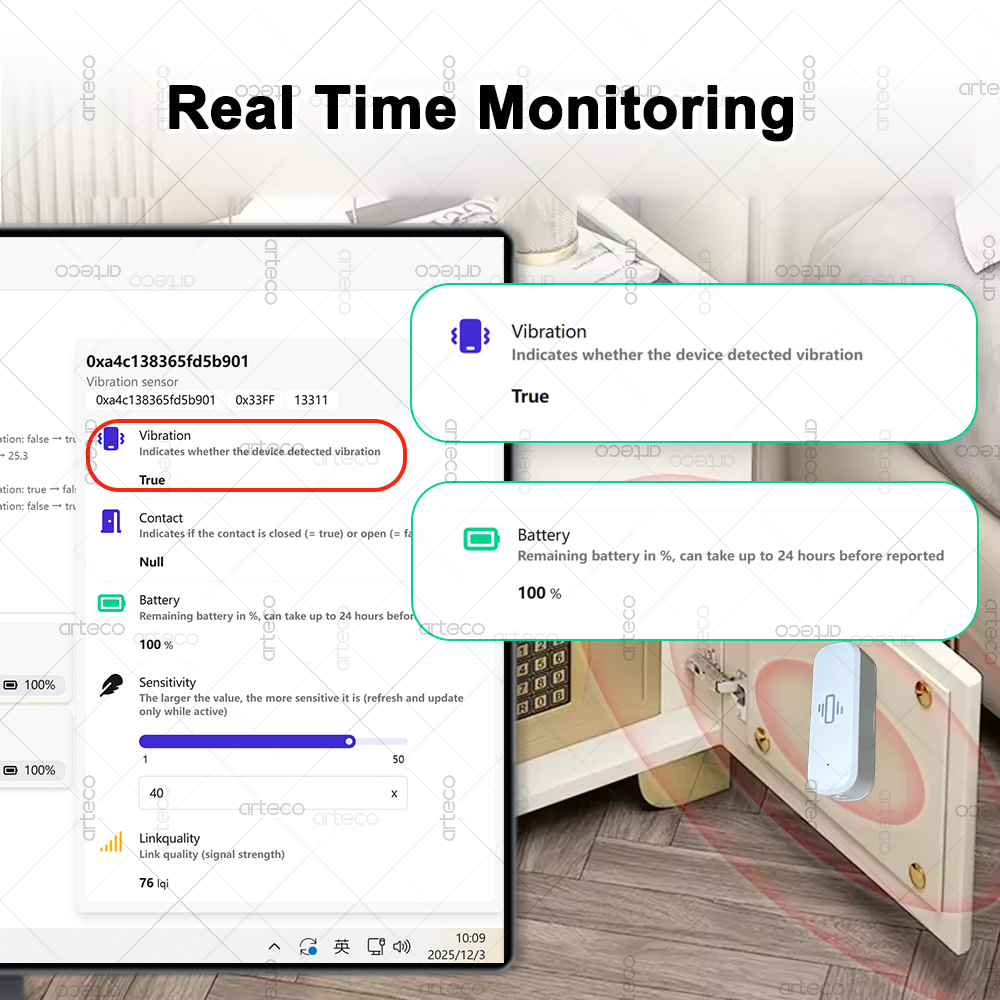 الذكية زيجبي 3.0 مستشعر الاهتز - مراجعة Home Security Home Assistant وسعره