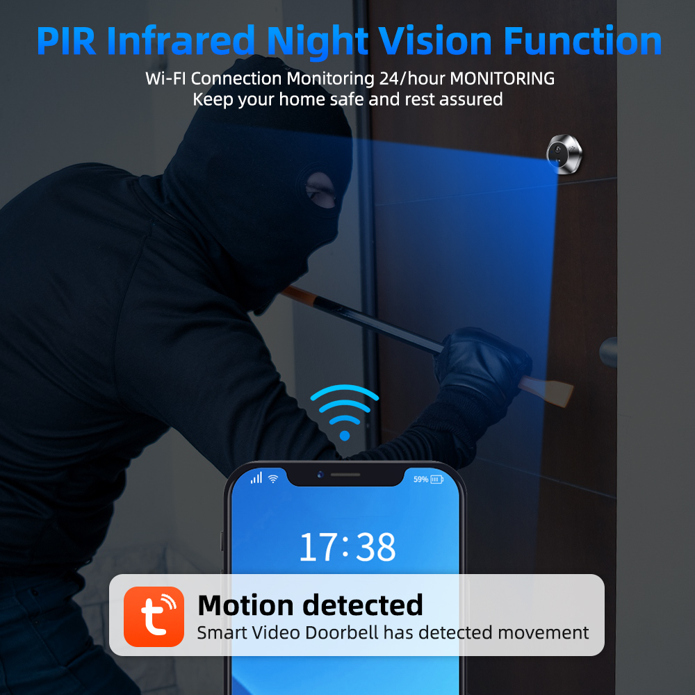 1080P واي فاي ثقب الباب تويا ا - مراجعة Home Security Doorbell Camera وسعره